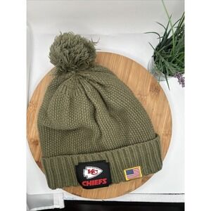 NFL Licensed Kansas City Chiefs Cuffed Knit Beanie Army Green Sherpa Tassel
